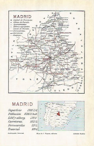 LAMINA ESPASA 1727: Mapa de la provincia de Madrid