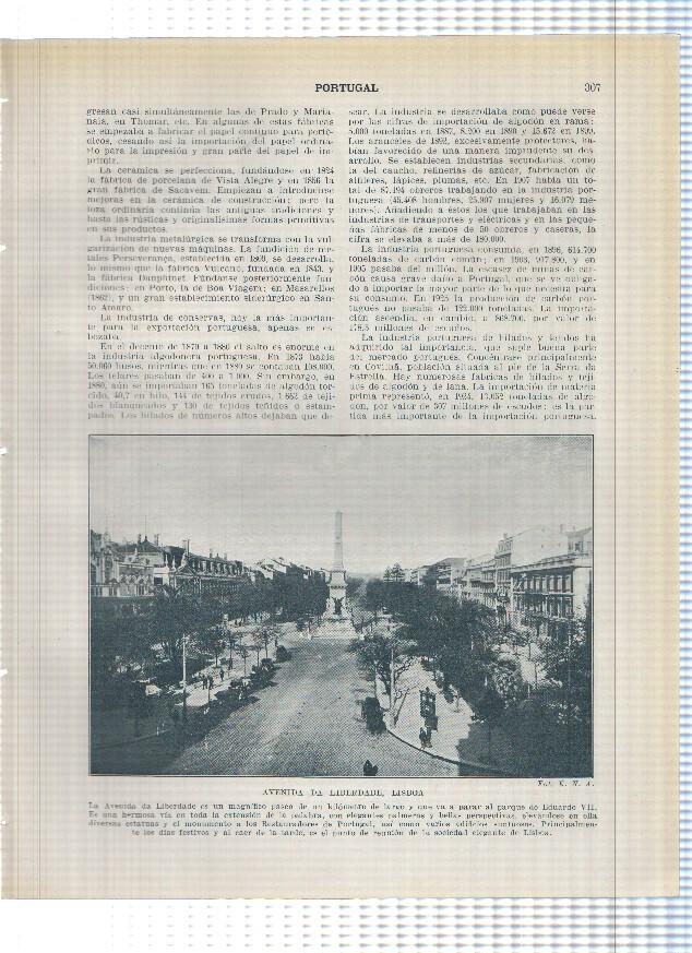 Lamina/sheet/feuille numerada 307/308: Avenida da Liberdade y Ascensor de Santa Justa en Lisboa