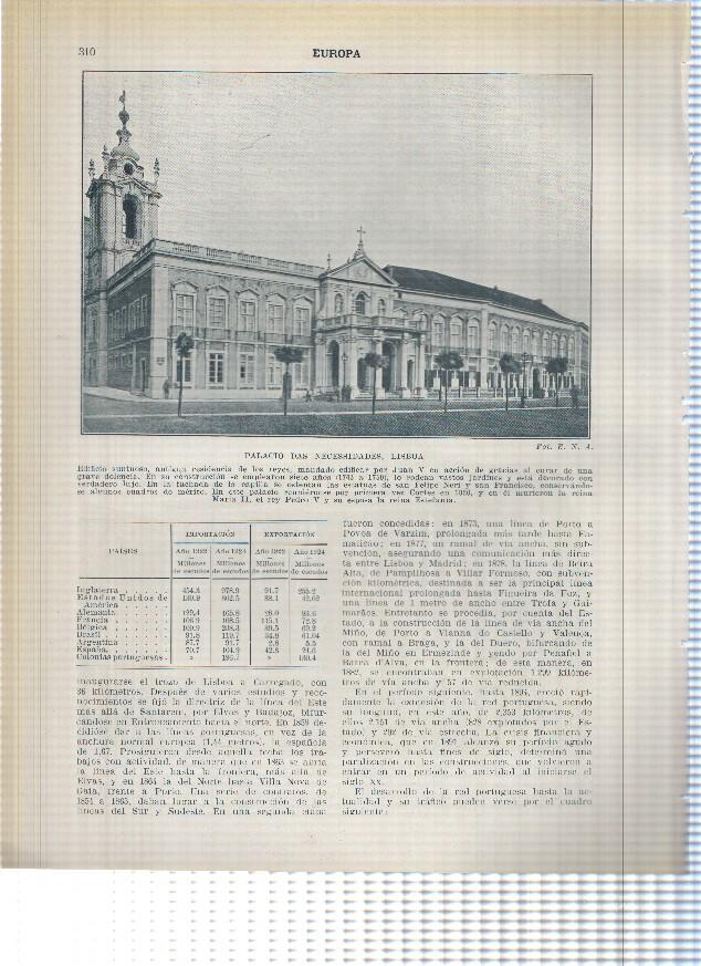 Lamina/sheet/feuille numerada 309/310: Ayuntamiento y Palacio das Necessidades en Lisboa