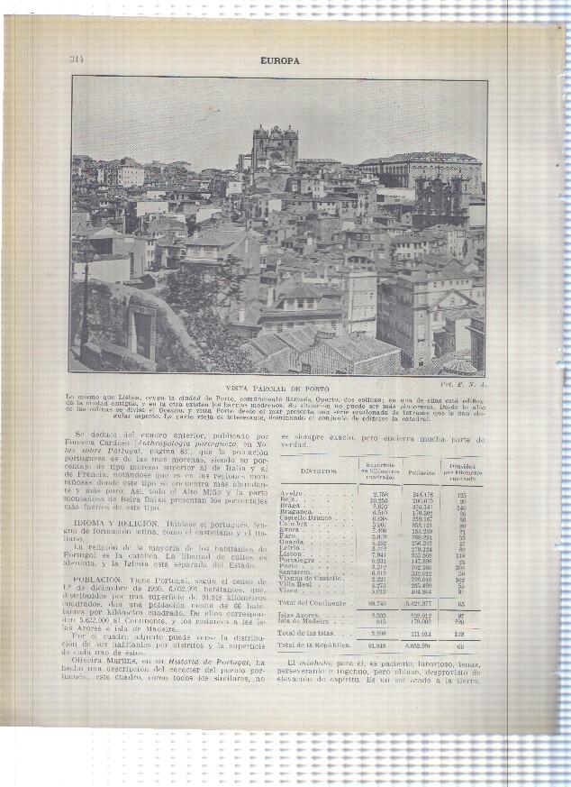 Lamina/sheet/feuille numerada 313/314: Claustro de la Iglesia de los Jeronimos en Lisboa y vista de Porto