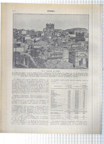Lamina/sheet/feuille numerada 313/314: Claustro de la Iglesia de los Jeronimos en Lisboa y vista de Porto