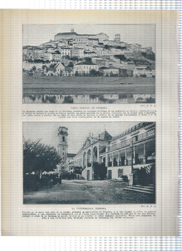 Lamina/sheet/feuille numerada 319/320: Templo de Diana en Evora , La universidad y vista de Coimbra