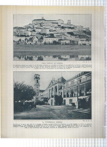 Lamina/sheet/feuille numerada 319/320: Templo de Diana en Evora , La universidad y vista de Coimbra