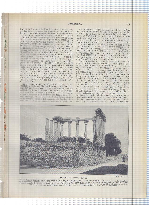 Lamina/sheet/feuille numerada 319/320: Templo de Diana en Evora , La universidad y vista de Coimbra
