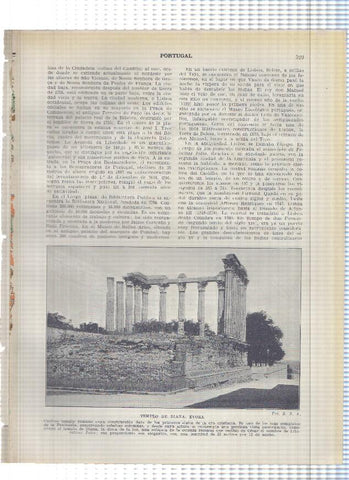 Lamina/sheet/feuille numerada 319/320: Templo de Diana en Evora , La universidad y vista de Coimbra