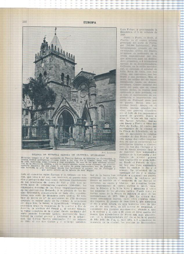 Lamina/sheet/feuille numerada 321/322: La abadia de Alcobaça y Iglesia de Nuestra Señora de Oliveira de Guimaraes