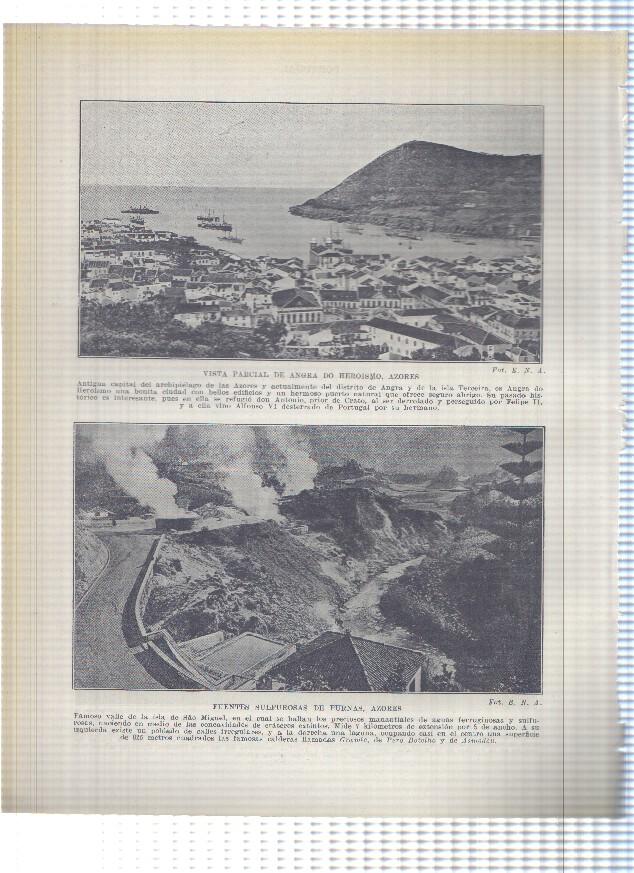 Lamina/sheet/feuille numerada 329/330: Ruinas del castillo de Leiria y Fuentes sulfurosas de Furnas y vista parcial de Angra do Heroismo en las Azores