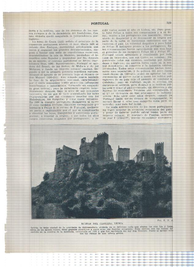Lamina/sheet/feuille numerada 329/330: Ruinas del castillo de Leiria y Fuentes sulfurosas de Furnas y vista parcial de Angra do Heroismo en las Azores