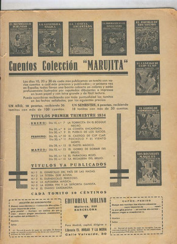 Lecturas numero 154, marzo 1934: Propaganda Cuentos Coleccion Marujita de Molino