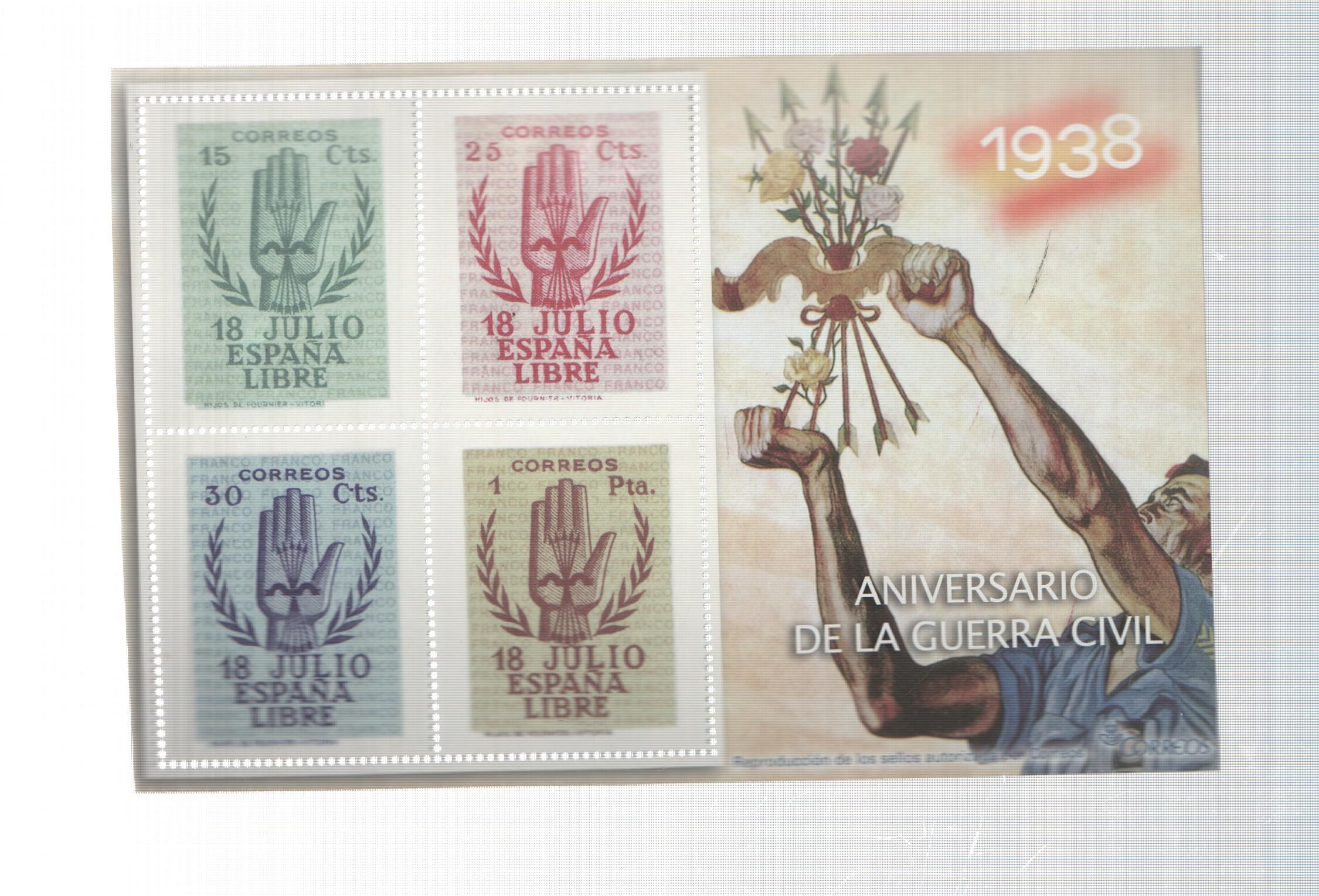 La Guerra Civil Española en sellos de correos: Juego 4 sellos 1938: Aniversario de la guerra civil