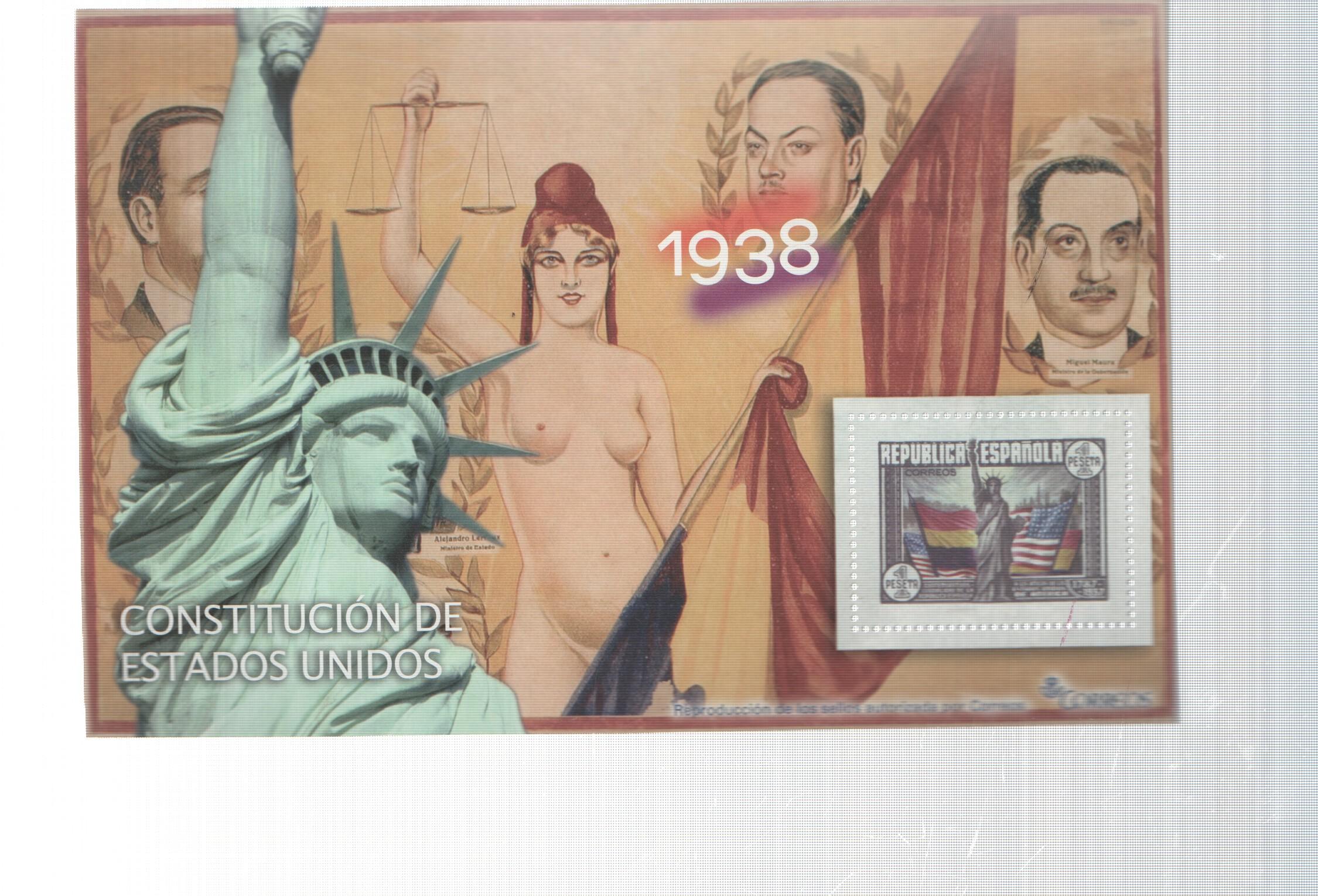La Guerra Civil Española en sellos de correos: Juego 1 sellos 1938: Constitucion de Estados Unidos