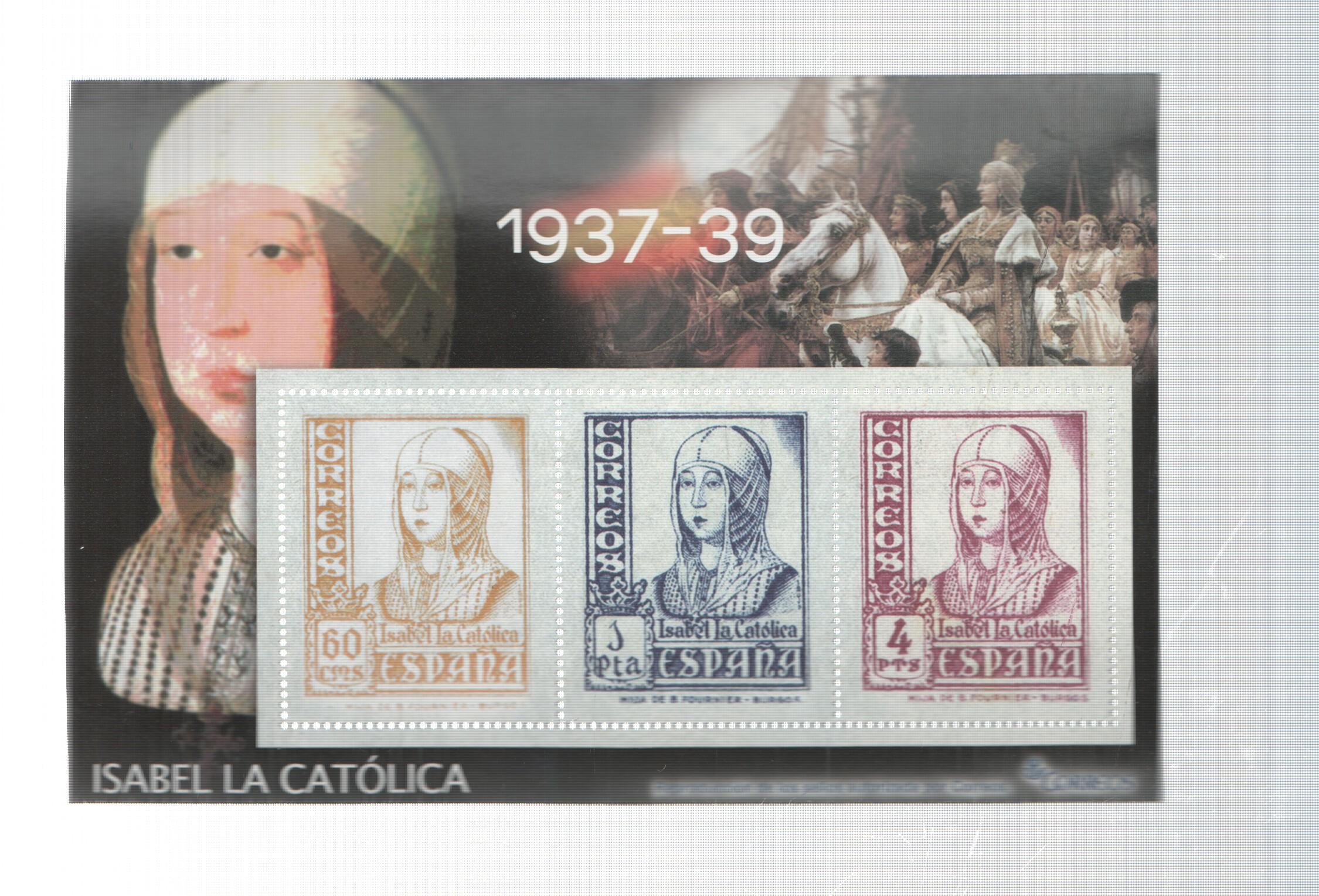 La Guerra Civil Española en sellos de correos: Juego 3 sellos 1937-39: isabel la catolica