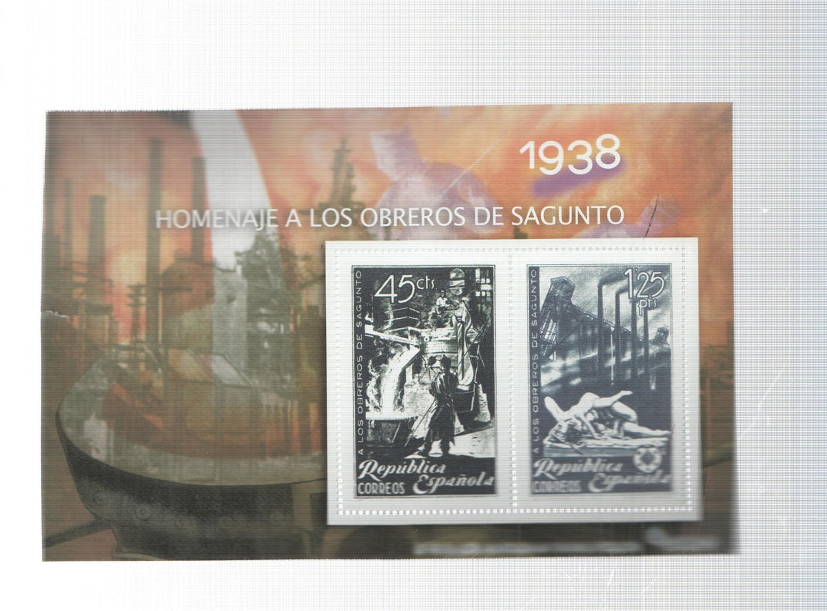 La Guerra Civil Española en sellos de correos: Juego 2 sellos 1938: Homenaje a los obreros de Sagunto