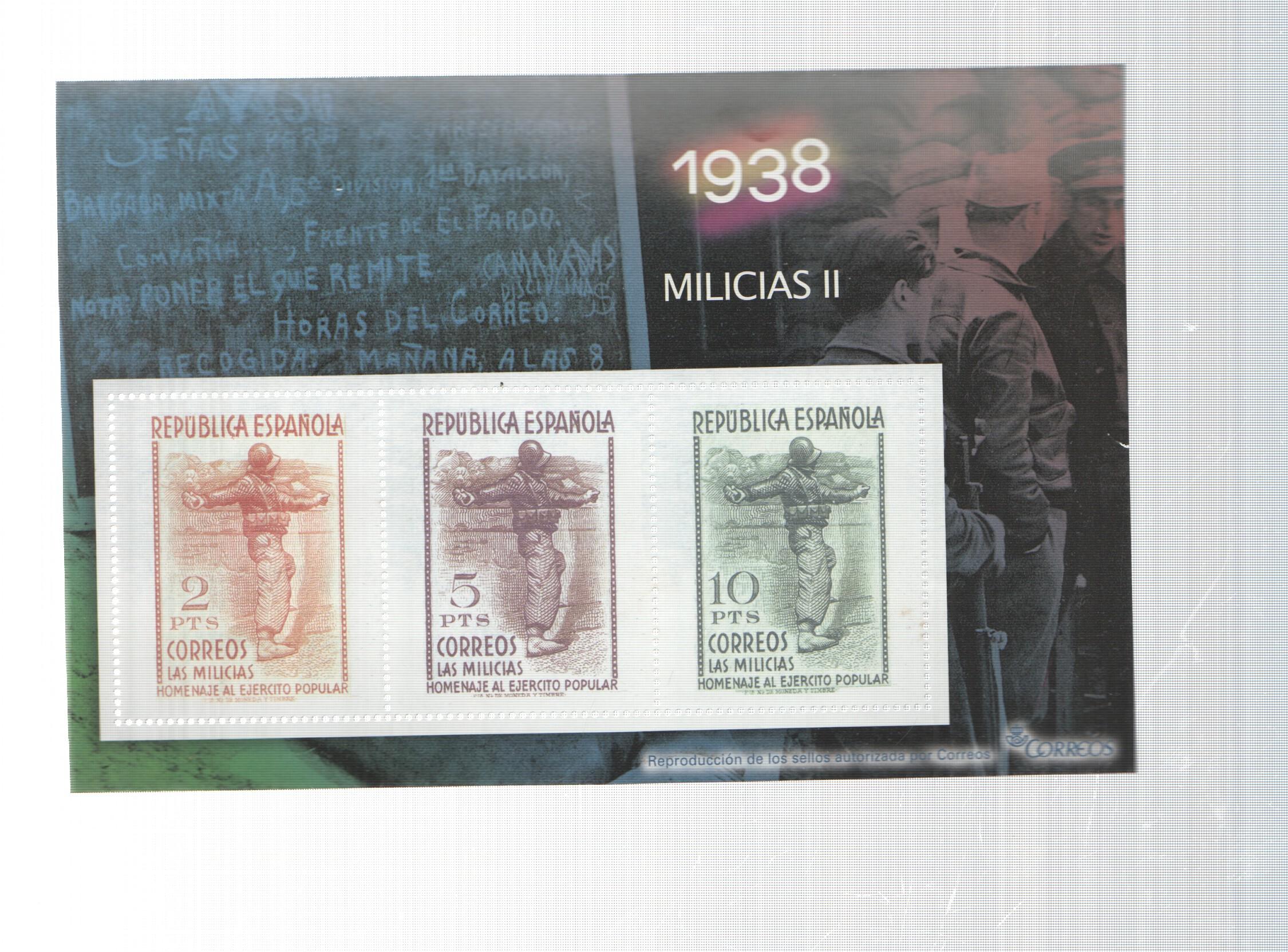 La Guerra Civil Española en sellos de correos: Juego 3 sellos 1938: Milicias II