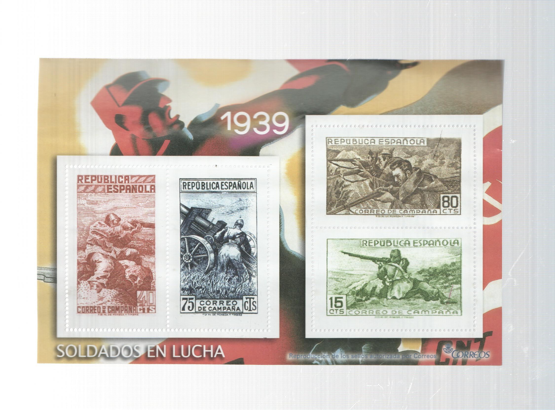 La Guerra Civil Española en sellos de correos: Juego 4 sellos 1939: soldados en lucha