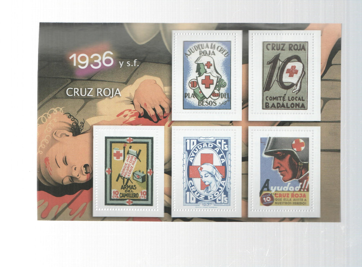La Guerra Civil Española en sellos de correos: Juego 5 sellos 1936 y s.f.: Cruz Roja