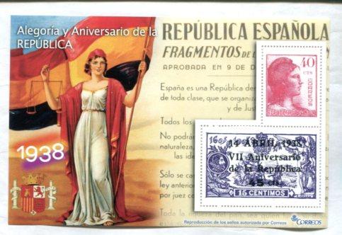 La Guerra Civil Española en sellos de correos: Juego 2 sellos 1938: Alegoria y Aniversario de la Republica