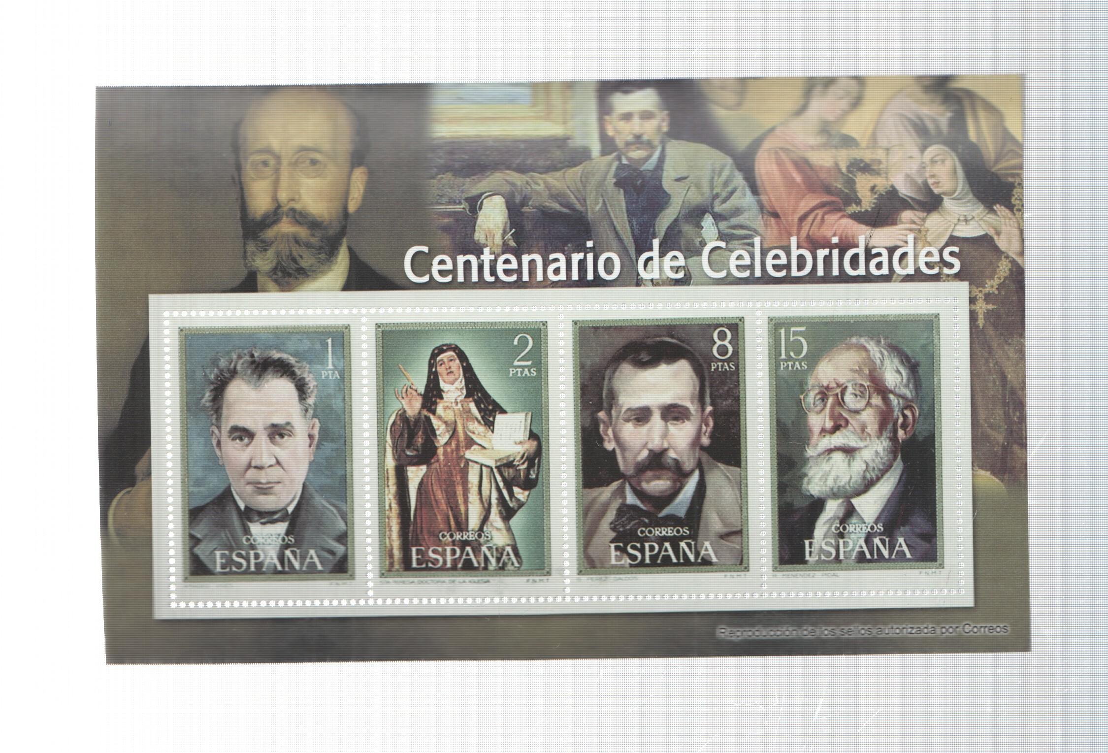 El Franquismo en sellos y billetes: 4 sellos: Centenario de Celebridades