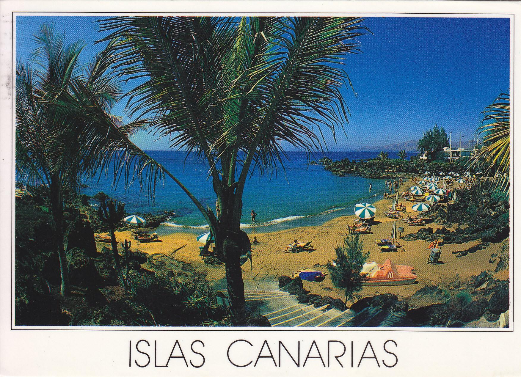 Postal 60745:  Playa sombreada opr cocoteros (Canarias)