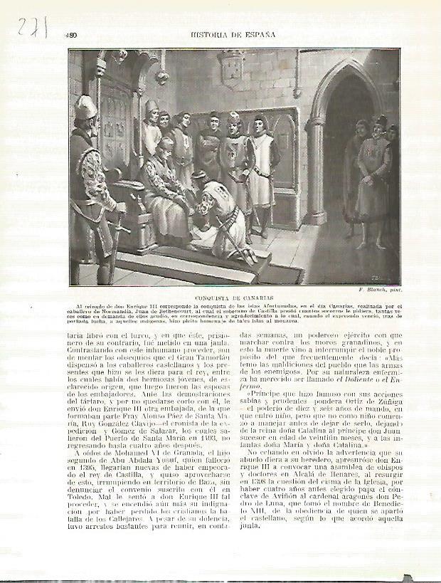LAMINA 4784: Conquista de Canarias y trasera imagen de La novela del Gaban de Don Enrique III