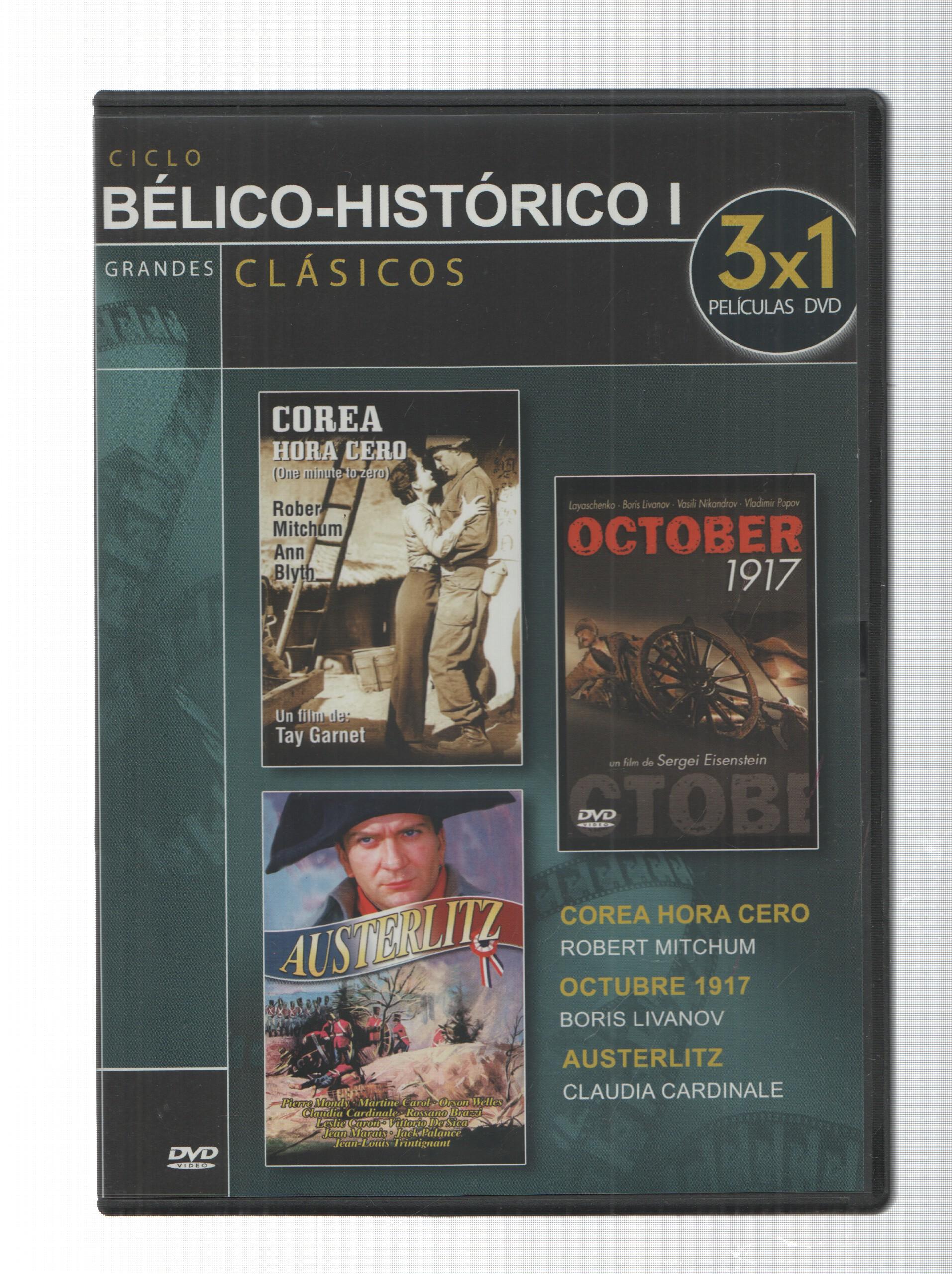 DVD: 3x1 peliculas DVD. Corea hora cero, Octubre 1917, Austerlitz - Coleccion Grandes Clasicos, Ciclo Belico-Historico I