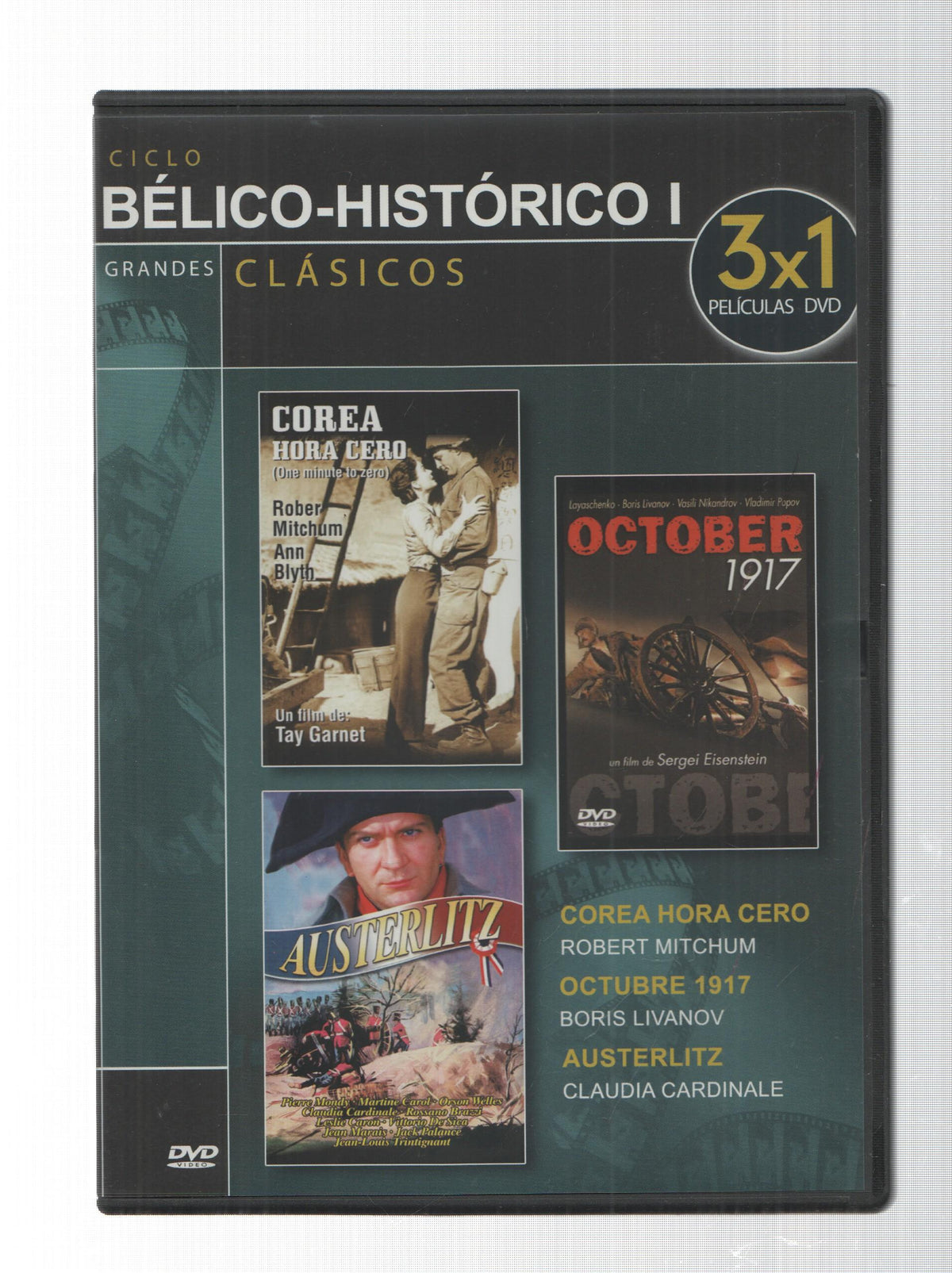 DVD: 3x1 peliculas DVD. Corea hora cero, Octubre 1917, Austerlitz - Coleccion Grandes Clasicos, Ciclo Belico-Historico I