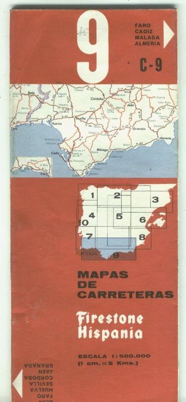 Mapas Firestone C-9: Faro,Cadiz,Malaga,Almeria,Beja,Faro,Huelva,Sevilla,Cordoba,Jaen,Granada