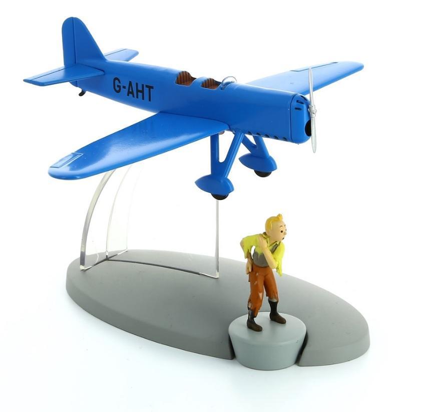 Avion Tintin con figura: avion azul, negro y blanco G-AHT de La Isla Negra 2015 (ref. #29551)