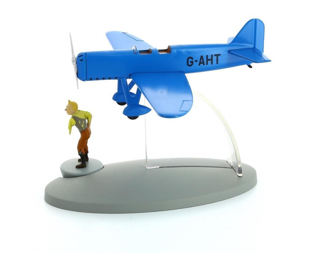 Avion Tintin con figura: avion azul, negro y blanco G-AHT de La Isla Negra 2015 (ref. #29551)