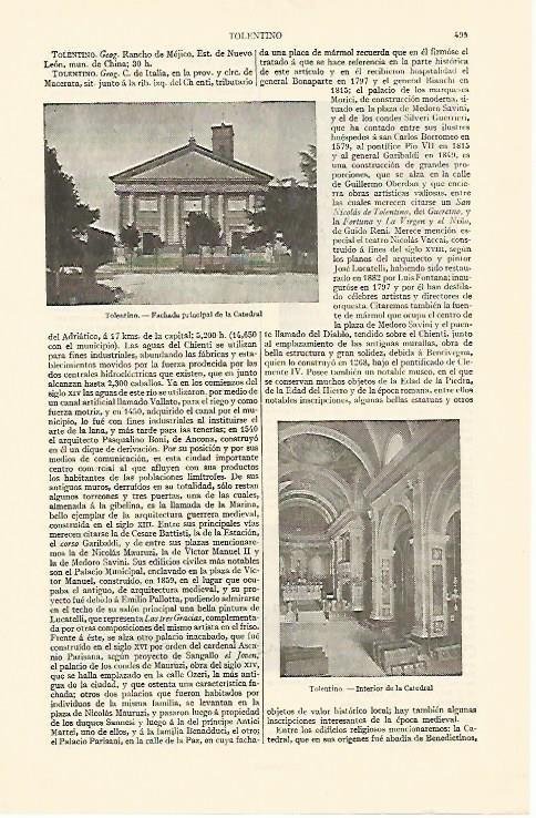 LAMINA ESPASA 1279: Catedral de Tolentino Italia
