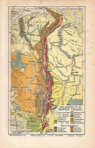 LAMINA ESPASA 12175: Mapa geologico de los Montes Urales