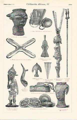 LAMINA ESPASA 12589: Utensilios de diferentes pueblos de Africa