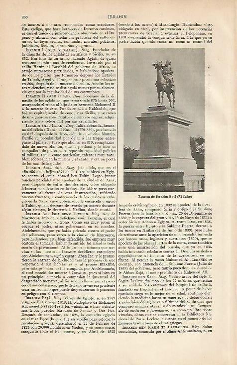 LAMINA ESPASA 4521: Estatua de Ibrahim Baja en El Cairo