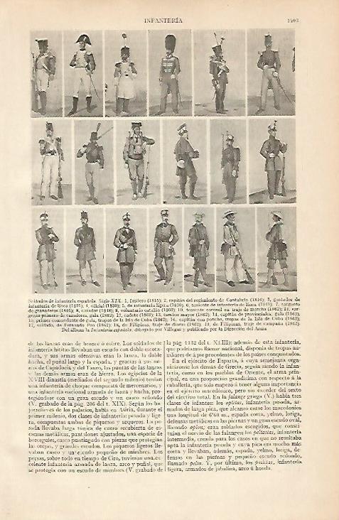 LAMINA ESPASA 4589: Soldados de infanteria española del siglo XIX