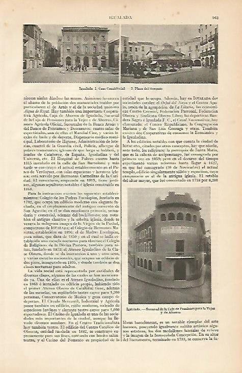 LAMINA ESPASA 4538: Vistas de Igualada Barcelona