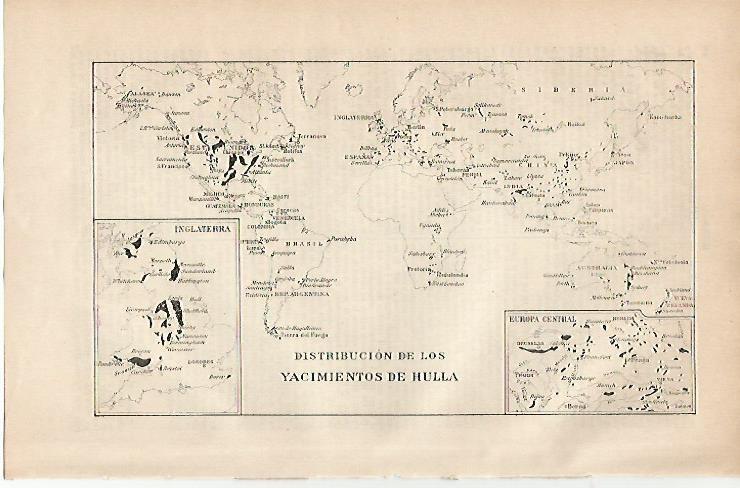 LAMINA ESPASA 4500: Mapa mundial de yacimientos de hulla