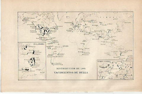 LAMINA ESPASA 4500: Mapa mundial de yacimientos de hulla