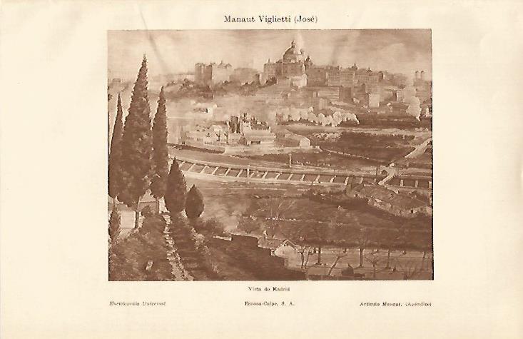 LAMINA ESPASA 19837: Vista de Madrid por J. Manaut Viglietti