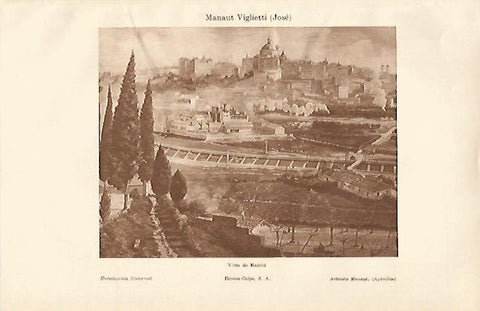 LAMINA ESPASA 19837: Vista de Madrid por J. Manaut Viglietti