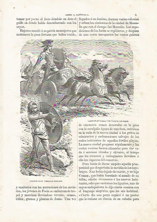 LAMINA 3308: Carruaje de guerra y viaje de los galos