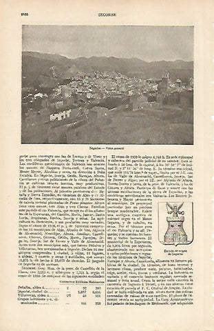 LAMINA ESPASA 19669: Escudo y vista de Segorbe