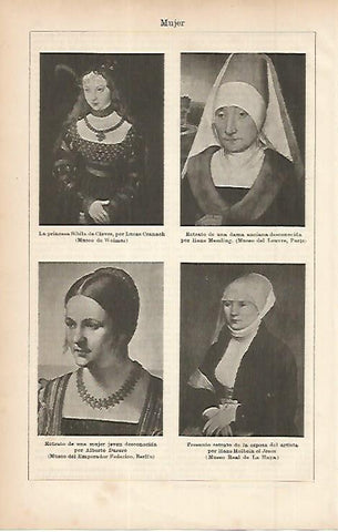 LAMINA ESPASA 11463: Retratos de mujer por Cranach Memling Durero y Holbein el Joven