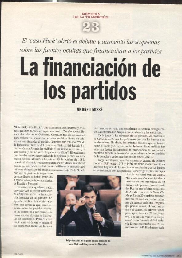 Memoria de la Transicion fasciculo 23: La financiacion de los partidos por Andreu Misse