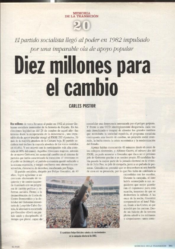 Memoria de la Transicion fasciculo 20: Diez millones para el cambio por Carles Pastor