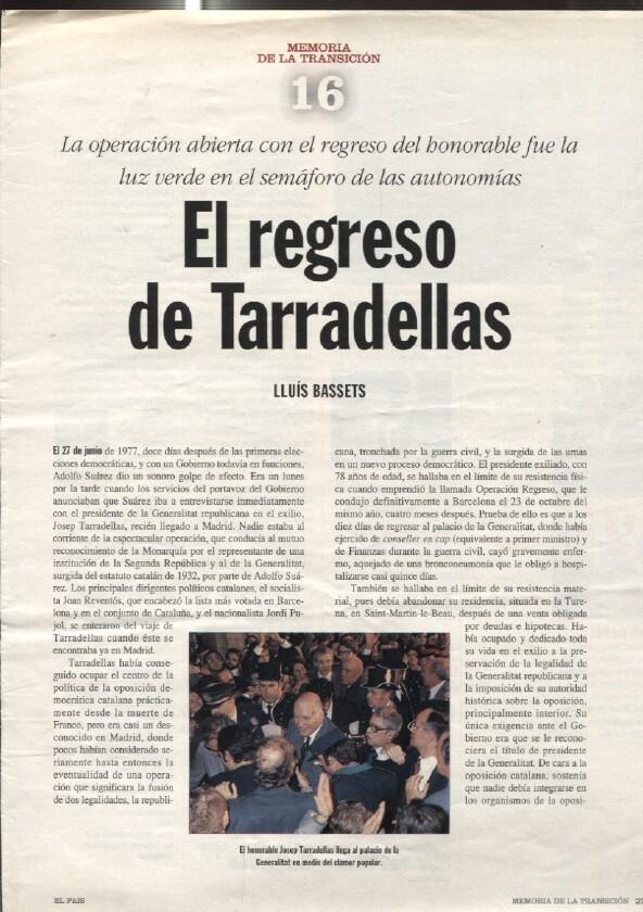 Memoria de la Transicion fasciculo 16: El regreso de Tarradellas por Lluis Bassets