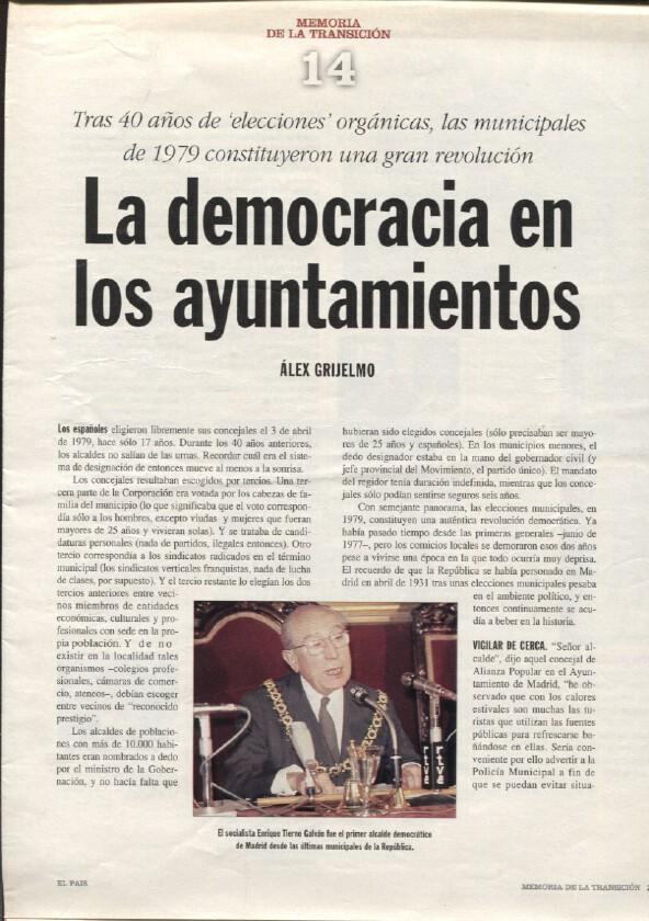 Memoria de la Transicion fasciculo 14: la democracia en los ayuntamientos por Alex Grijelmo