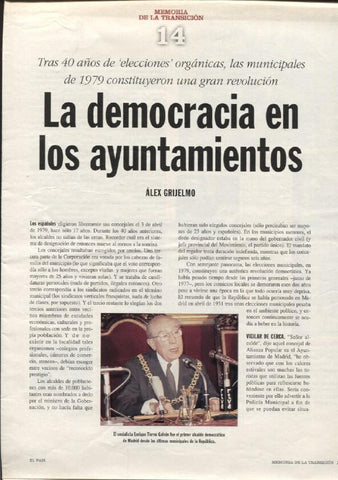 Memoria de la Transicion fasciculo 14: la democracia en los ayuntamientos por Alex Grijelmo