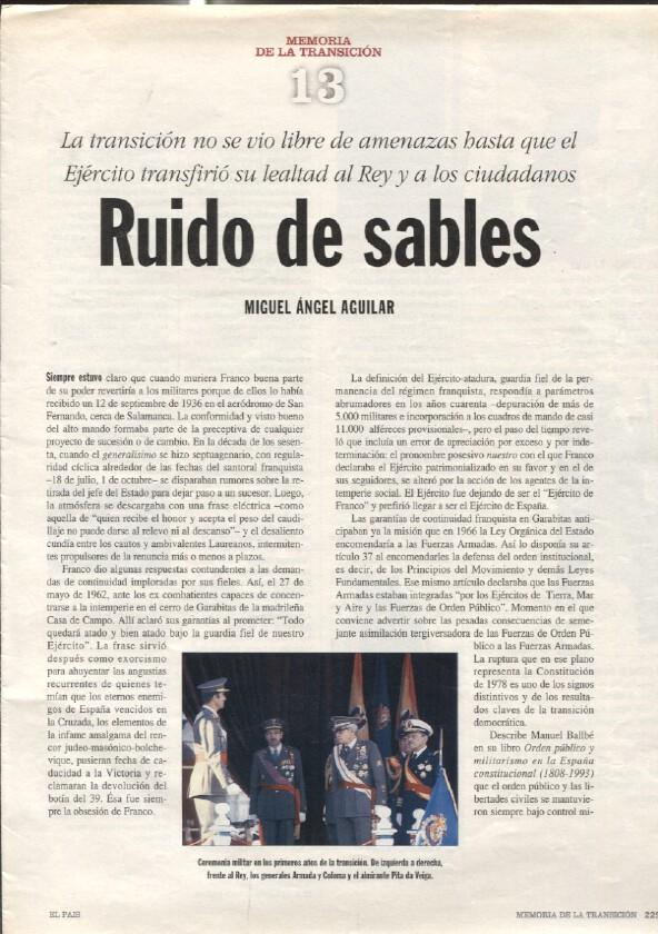 Memoria de la Transicion fasciculo 13: Ruido de sables por Miguel Angel Aguilar