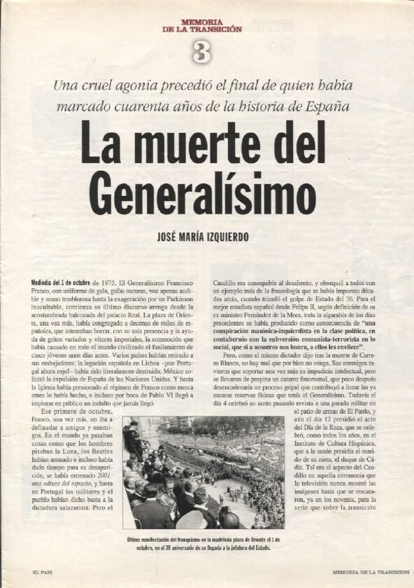 Memoria de la Transicion fasciculo 03: la muerte del generalisimo por Jose Maria Izquierdo