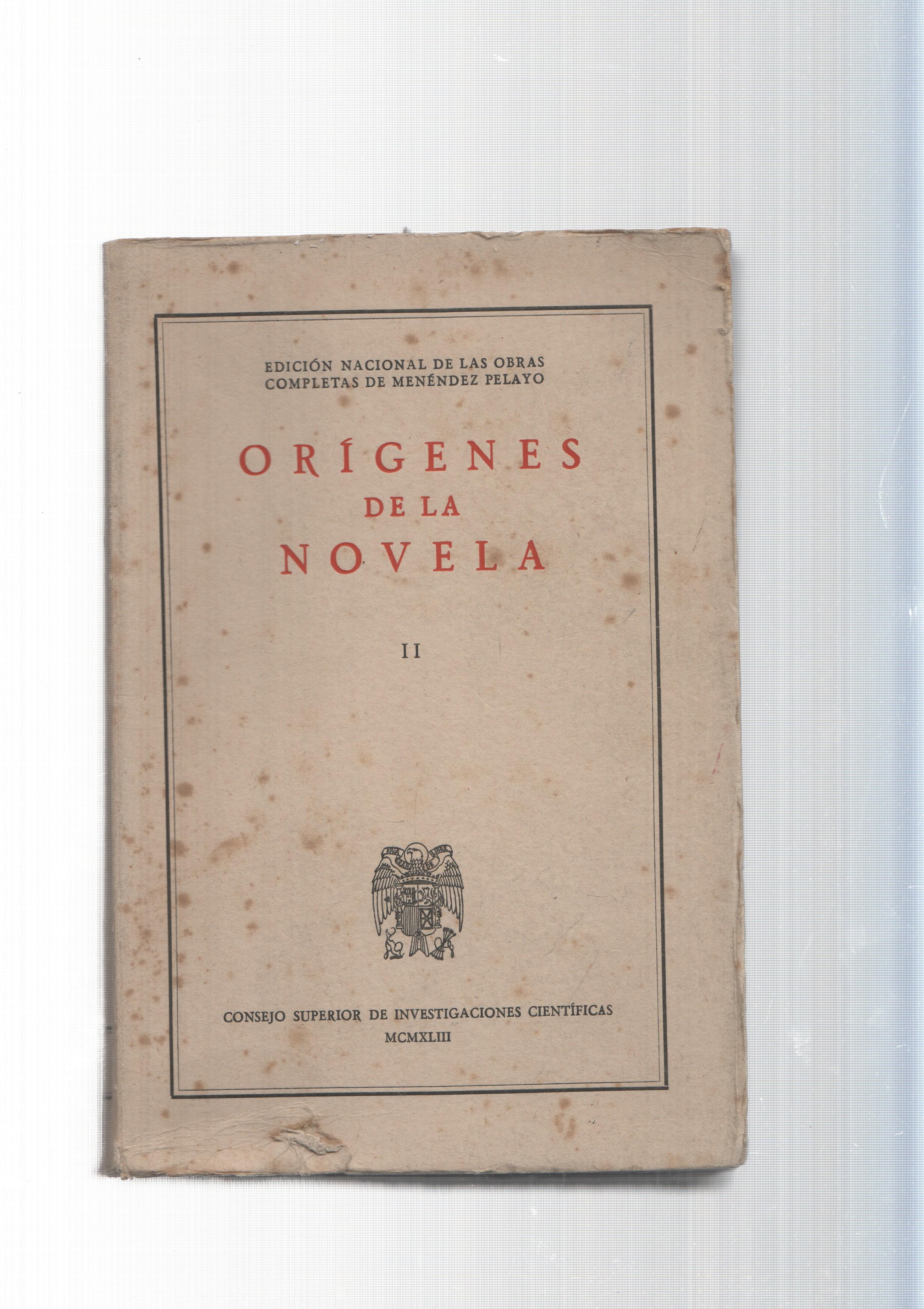 Edicion Nacional de las obras completas de Menendez Pelayo :Origenes de la novela. Vol. II